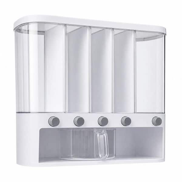 1-Piece Wall Mounted 5 Grid Cereal Dispenser, Dry Food Dispenser with Measuring Cup