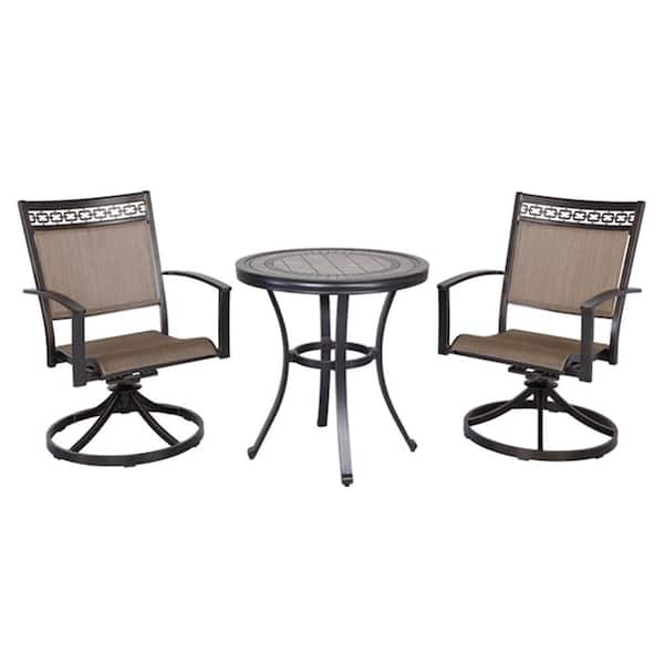 Mondawe Roman Dark Gold 3-Piece Cast Aluminum Round 28 in. H Outdoor Bistro Set with Swivel Sling Chair