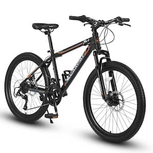 24 in. Wheels Mountain Bike Carbon Steel Frame Disc Brakes Thumb Shifter Front Fork Bicycles, Orange