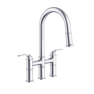 Kinzie Double Handle Pull Down Sprayer Bridge Kitchen Faucet 1.75 GPM in Chrome