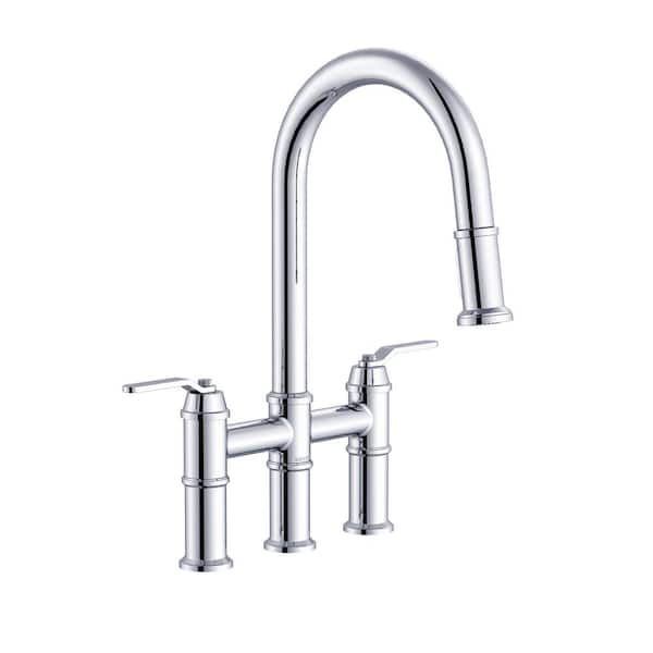 Gerber Kinzie Double Handle Pull Down Sprayer Bridge Kitchen Faucet 1.75 GPM in Chrome