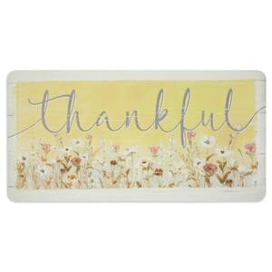 Cat Cora Yellow Multicolored 19.6 in. x 39 in. Printed "Thankful" Anti Fatigue Kitchen Mat
