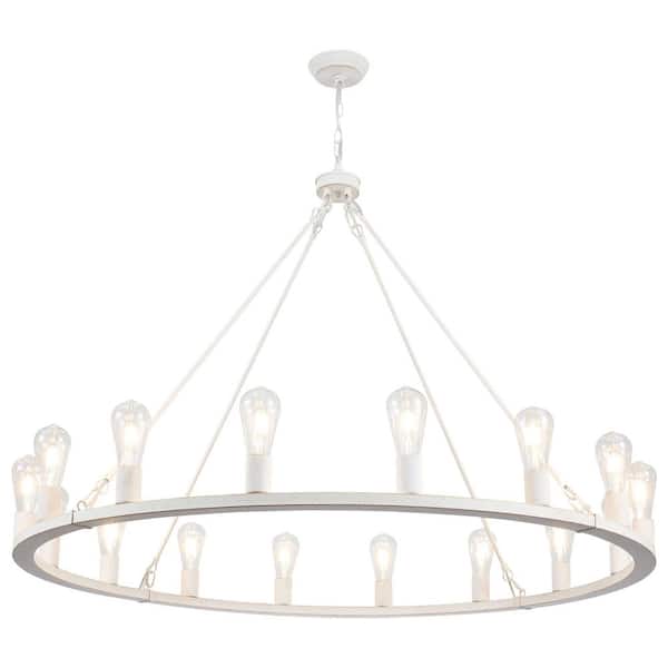 16-Light Vintage White Wagon Wheel Chandelier for Living Room Kitchen Island with No Bulbs Included