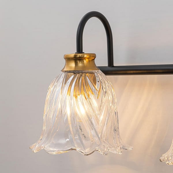 ZYZWMB 31.50 in. 4-Light Vintage Black and Brass Vanity Light with