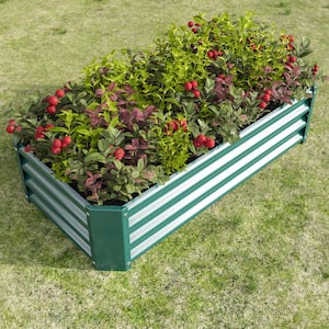 4 x 2 x 1 ft. Green Galvanized Steel Rectangular Outdoor Raised Beds Garden Planter Box for Vegetables, Flowers, Herbs