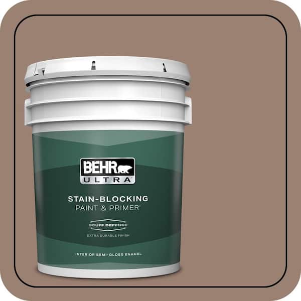 BEHR ULTRA 5 gal. #N190-5 Frontier Brown Extra Durable Semi-Gloss Enamel Interior Paint & Primer