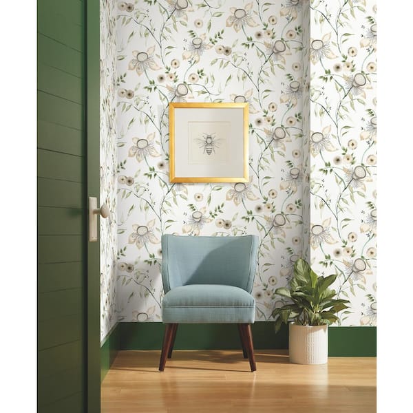 White and Green Dream Blossom Paper Non-Pasted Matte Wallpaper