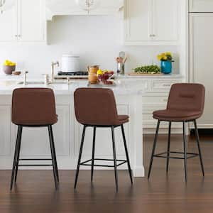 26 in. Modern Metal Frame Dark Brown Faux Leather Upholstered Counter Stools with Footrest Set of 3