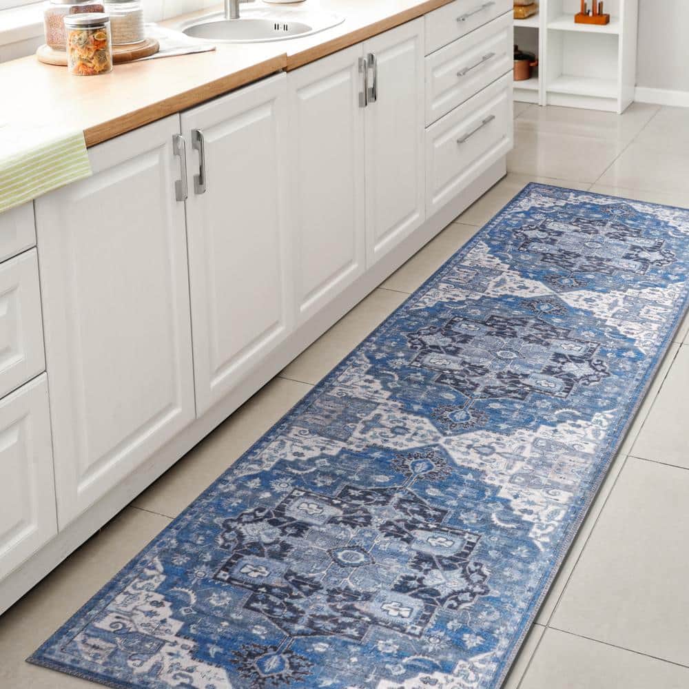 Maris Bohemian Navy Blue Medallion 2x8 Synthetic Runner Rug