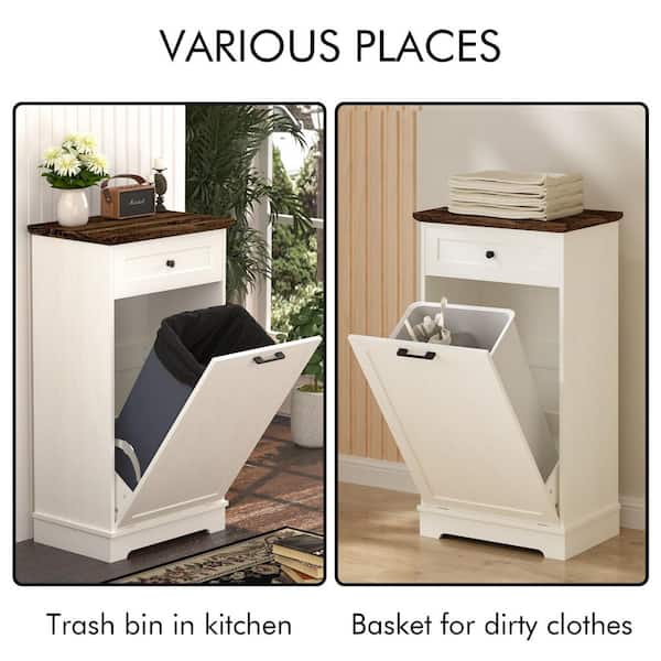GDFSTUDIO Antique Brown and White 13 Gal. Tilt-Out Freestanding