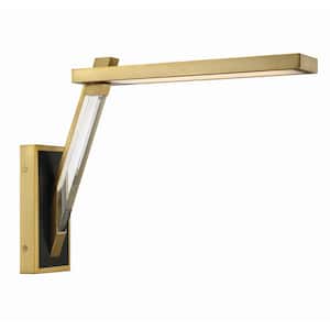 Sauvity 1-Light Soft Brass and Black Dimmable LED Wall Sconce with White Glass Shade and Clear Crystal Accent