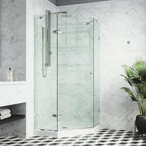 Verona 40 in. L x 40 in. W x 77 in. H Frameless Pivot Neo-angle Shower Enclosure Kit in Chrome with 3/8 in. Clear Glass
