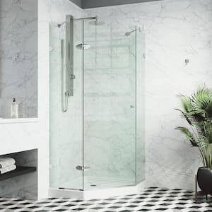 Verona 42 in. L x 42 in. W x 77 in. H Frameless Pivot Neo-angle Shower Enclosure Kit in Chrome with 3/8 in. Clear Glass