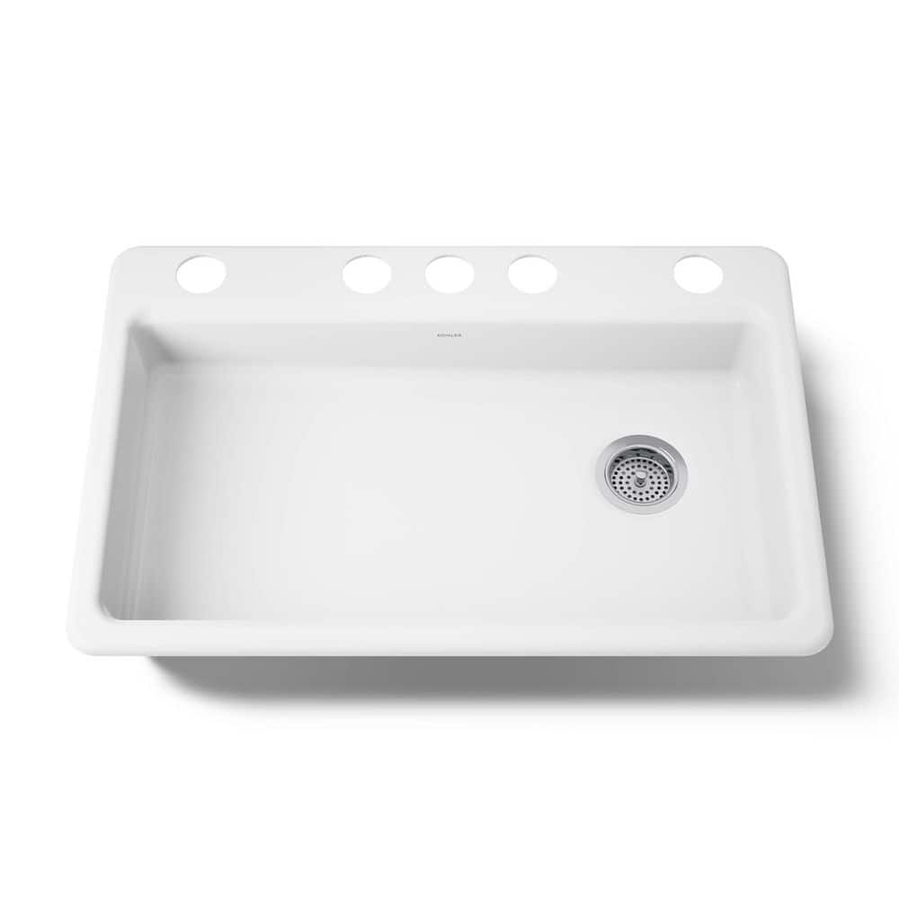KOHLER Riverby Undermount Cast Iron 33 in. 5-Hole Single Basin