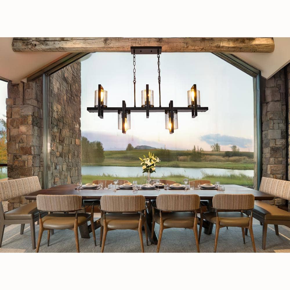 Modern Black Metal 5-Light Rectangular Island Chandelier