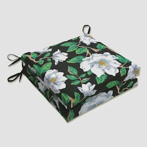Floral 20 in. x 20 in. Outdoor Dining Chair Cushion in Black/White/Green (Set of 2)