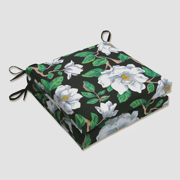 Pillow Perfect Floral 20 in. x 20 in. Outdoor Dining Chair Cushion in Black/White/Green (Set of 2)