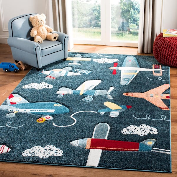 Carousel Kids Navy/Ivory 5 ft. x 8 ft. Geometric Area Rug
