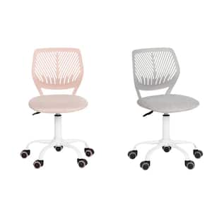 Carnation Mesh Ergonomic Swivel Task Chair Set of 2 in Pink Gray with Adjustable Height and Back Support for Teens