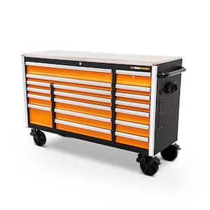 GSX 72 in. x 25 in. 18-Drawer Orange and Black Rolling Mobile Workbench Cabinet with Stainless Steel Worktop