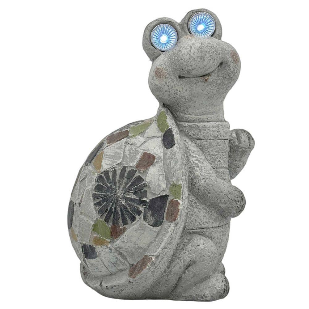 Galt International Grey Mosaic Polyresin Turtle w/Solar Eyes 14.5