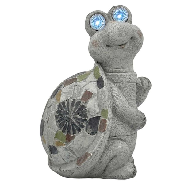 Galt International Grey Mosaic Polyresin Turtle w/Solar Eyes 14.5