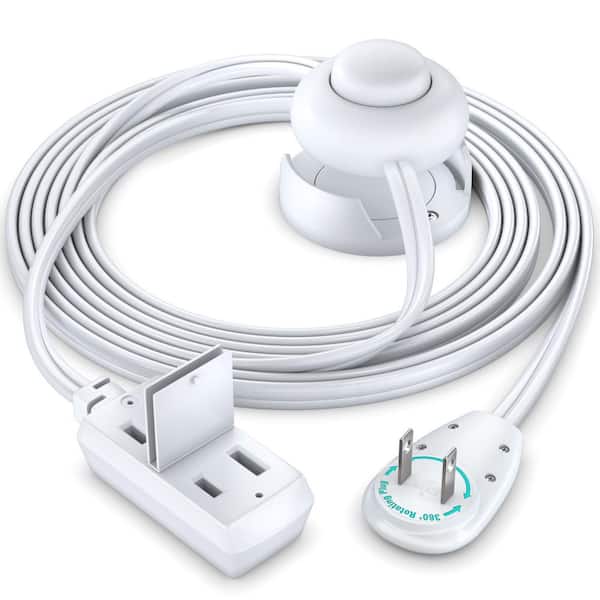 6 ft. 16 / 2 Light Duty Indoor Extension Cord 360 Rotating Flat Plug Footswitch with Cover and Cradle, 13 Amps, White