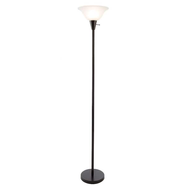 Black Metal Torchiere Floor Lamp, Frosted Glass Shade For Floor Lamp
