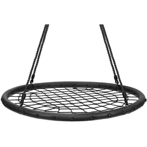 Circle 40 in. Web Swing for Kids Black Net Seat Disc Swing with Mounting Accessories