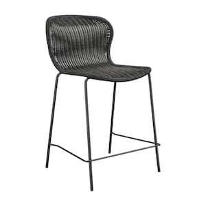 McKinley 25 in. Brown and Sandy Black Rattan Upholstered Metal Frame Counter Height Stools (Set of 2)