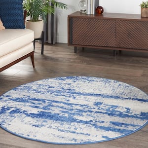 Whimsicle Ivory Navy 5 ft. x 5 ft. Abstract Round Area Rug