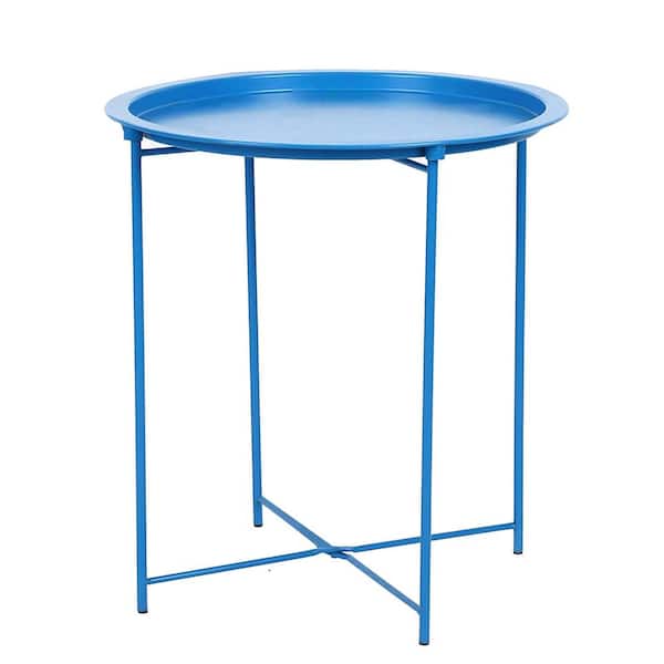 Unbranded 18.5 in. W x 18.5 in. D x 19.88 in. H in Blue Folding Metal 19.88 in. HOutdoor Coffee Table with Extension