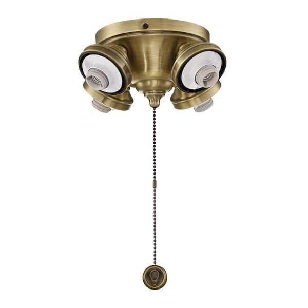 4-Light Antique Brass Ceiling Fan Fitter LED Light Kit