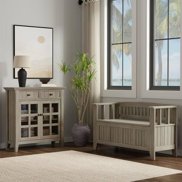 Simpli Home Acadian Solid Wood 48 in. Wide Storage Bench and 36 in