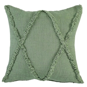 Rhea Forest Green Solid Diamond Tufted Poly-fill 20 in. x 20 in. Cotton Indoor Throw Pillow