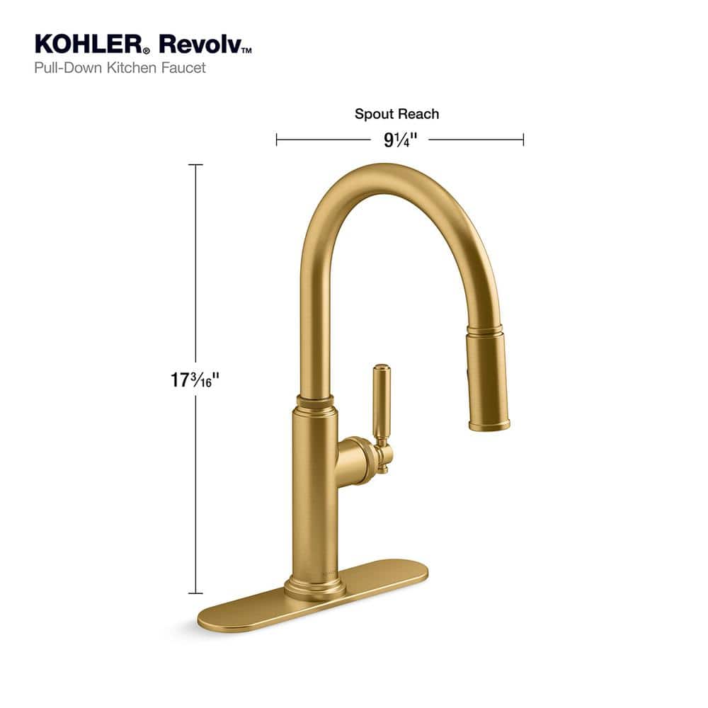Revolv Single Handle Pull Down Sprayer Kitchen Faucet in Vibrant Brushed Moderne Brass