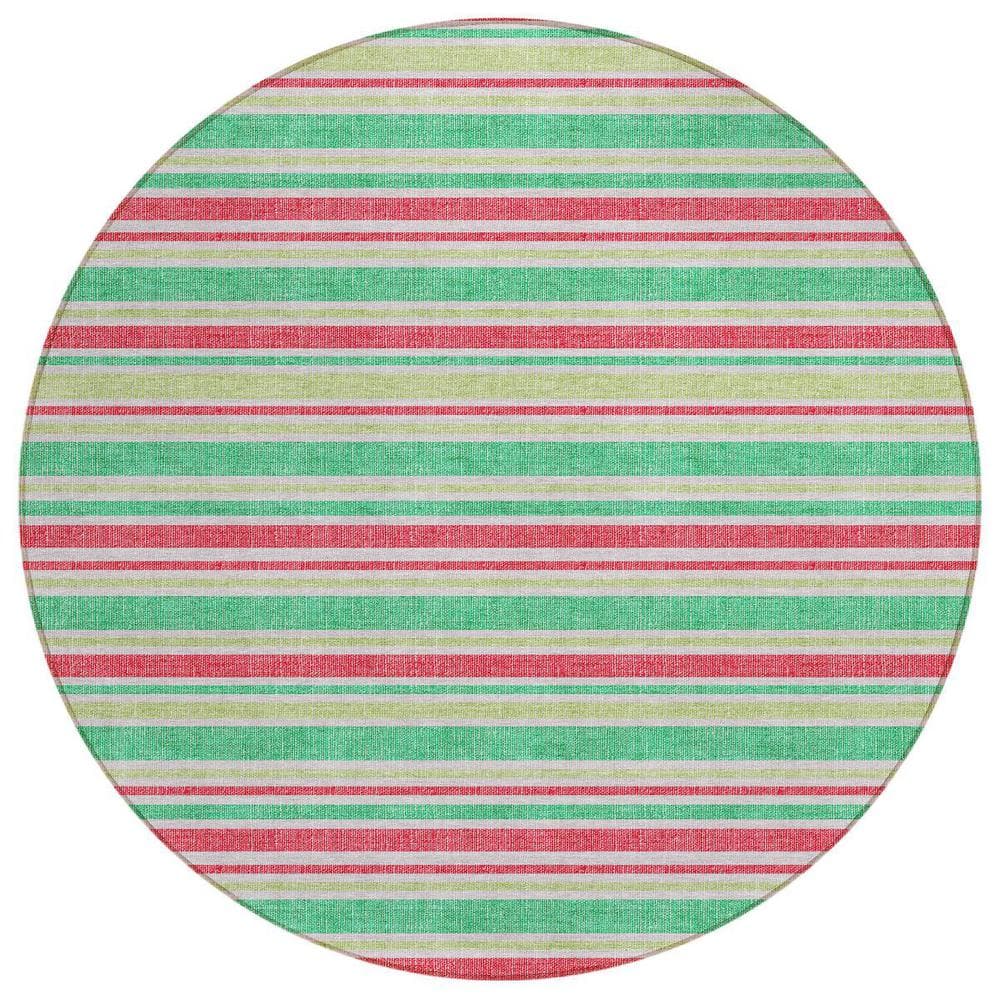 Green 8 ft. Round Woven Striped Polyester Round Indoor/Outdoor Area Rug price history on PriceWatchPro