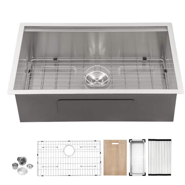 Logmey 32 in. Undermount Single Bowl Workstation 18-Gauge Stainless Steel Kitchen Sink with Accessories