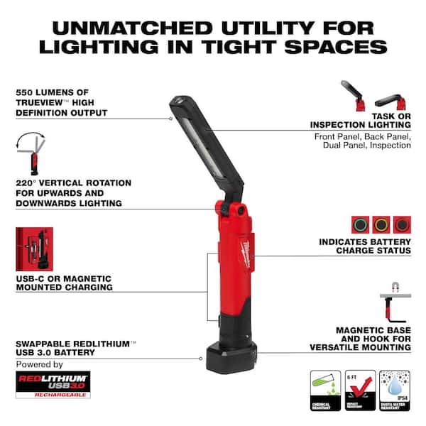 Milwaukee 550 Lumens LED REDLITHIUM USB Stick Light with Magnet and  Charging Dock 2128-22 - The Home Depot
