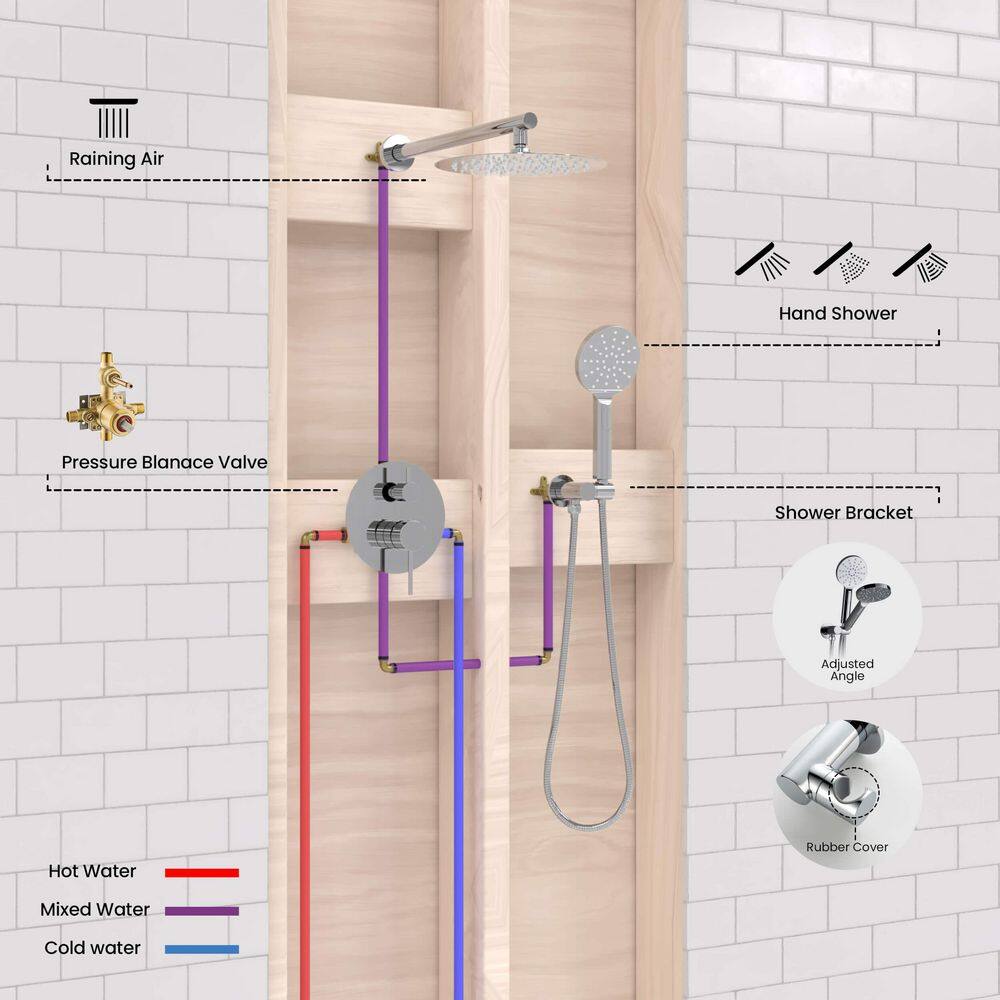 Chrome Wall Mounted Circular Shower System with Brass Rain Shower
