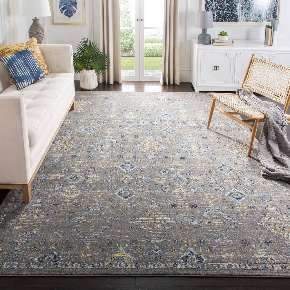 Evoke Dark Grey and Yellow High Pile Synthetic Area Rug