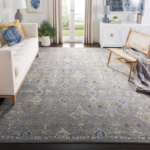 Evoke Dark Grey/Yellow 8 ft. x 10 ft. Border Area Rug
