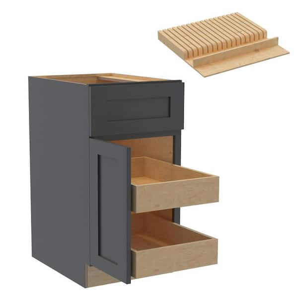 Home Decorators Collection Newport 18 in. W x 24 in. D x 34.5 in. H Assembled Plywood Base Kitchen Cabinet in Deep Onyx with 2ROT Knife Block LH