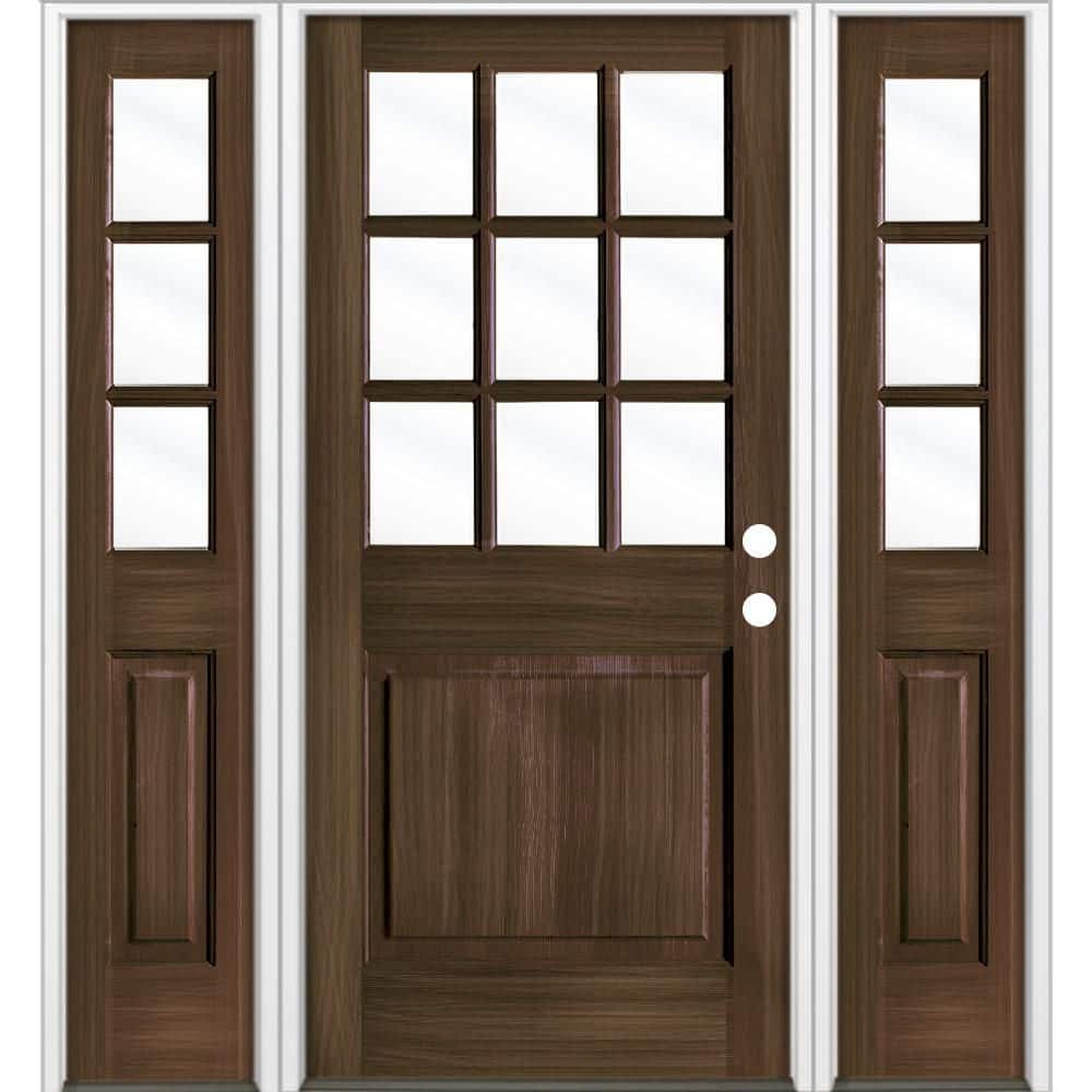 64 in. x 80 in. Farmhouse 9-Lite Clear Glass Left Hand Black Stain Hemlock Wood Prehung Front Door w/ DSL price history on PriceWatchPro