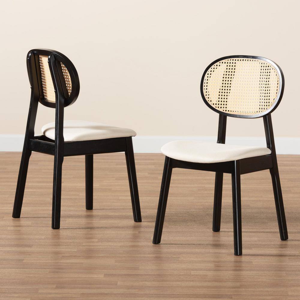 Tarana Cream Fabric and Black Wood 2-Piece Dining Chair Set