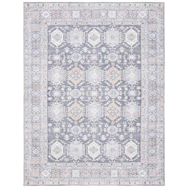 SAFAVIEH Serapi Gray/Beige 8 ft. x 10 ft. Machine Washable Floral Medallion Area Rug