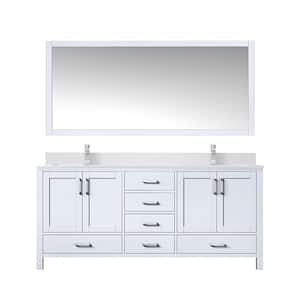 Jacques 72 in. W x 22 in. D White Double Bath Vanity, White Quartz Top, Faucet Set, and 70 in. Mirror