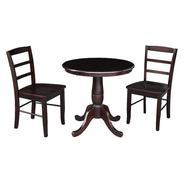 International Concepts 30 in. 3-Piece Rich Mocha Round Dining Height Table with 2-Side Chairs