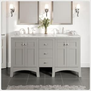 New Jersey 72 in. W x 22 in. D x 34 in. H Freestanding Double Sinks Bath Vanity in Gray with White Carrara Marble Top