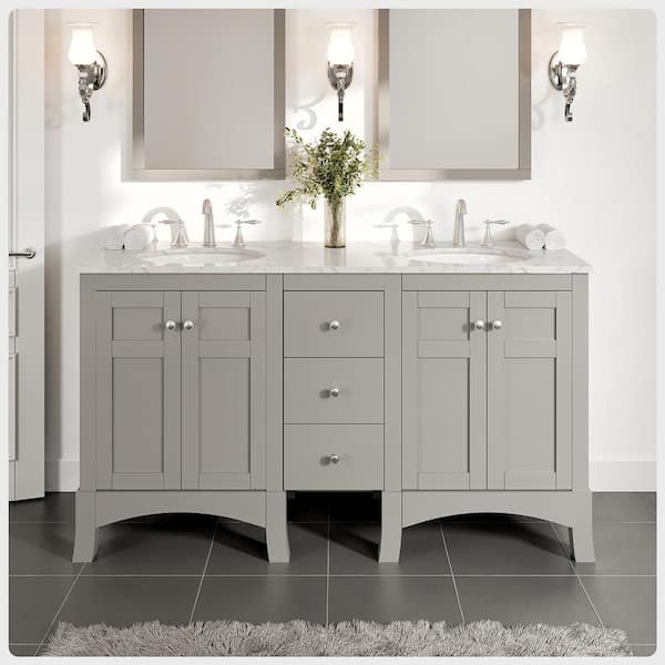 Eviva New Jersey 72 in. W x 22 in. D x 34 in. H Freestanding Double Sinks Bath Vanity in Gray with White Carrara Marble Top